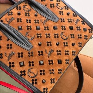 CHRISTIAN LOUBOUTIN CAMEL SUEDE SPIKE MEDIUM PALOMA BAG CROSSBODY SHOULDER BAG